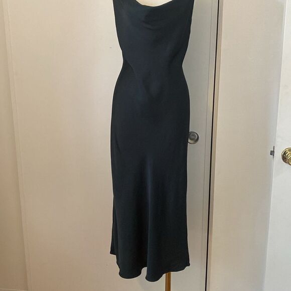 Zara Dark Green Satin Effect Cowl Neck Midi Dress Size Small - Picture 4 of 12